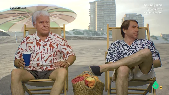 'Aznarito' critica la reducción de jornada: "Con los vagos está pasando como con las medusas, cada vez hay más" Los 'exlíderes socialista y popular' se reunen en una playa para comenzar sus vacaciones pero, 'Felipón' está muy enfadado ya que el camarero del chiringuito no le trae lo que ha pedido.