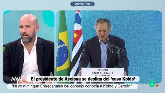Gonzalo Miró: "A los ciudadanos les preocupará que el Estado siga contratando con Acciona después de lo que se ha conocido" Más Vale Tarde analiza las declaraciones del CEO de Acciona, José Manuel Entrecanales, en las que niega conocer a Koldo y Santos Cerdán, así como las reacciones de la empresa tras aparecer en el informe de la UCO.
