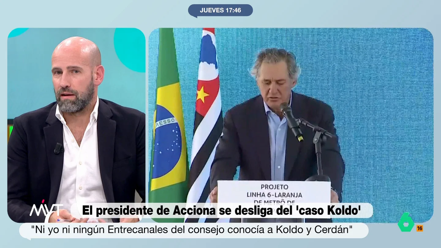 Gonzalo Miró: "A los ciudadanos les preocupará que el Estado siga contratando con Acciona después de lo que se ha conocido" Más Vale Tarde analiza las declaraciones del CEO de Acciona, José Manuel Entrecanales, en las que niega conocer a Koldo y Santos Cerdán, así como las reacciones de la empresa tras aparecer en el informe de la UCO.