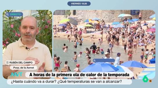 Rubén del Campo, portavoz de AEMET, explica cuál es la clave de esta ola de calor: "La persistencia" El meteorólogo explica que esas altas temperaturas podrían mantenerse hasta el próximo viernes en algunas zonas de nuestro país. Además, advierte que las altas temperaturas también se sufrirán por la noche.