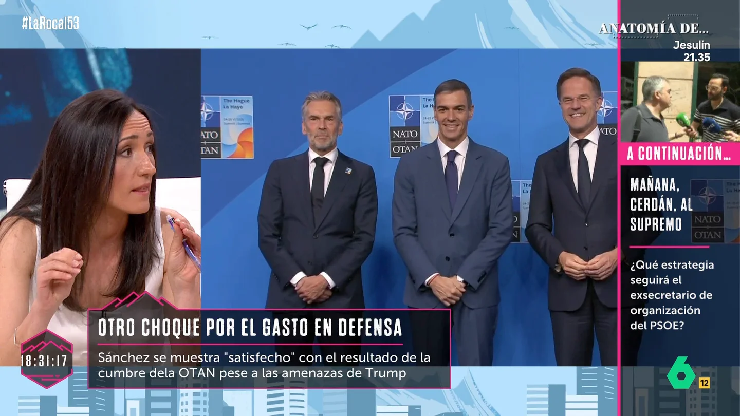 Ana Martín critica la postura de Pedro Sánchez tras la cumbre de la OTAN: "Se ha quedado en la más absoluta de las soledades" Ana Martín critica la postura de Pedro Sánchez tras la cumbre de la OTAN: "Se ha quedado en la más absoluta de las soledades"