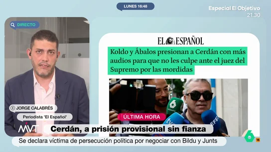 Jorge Calabrés desvela la conclusión de un perito sobre los audios de Koldo: "No hay rastro de inteligencia artificial" Jorge Calabrés, periodista de 'El Español', analiza la información de su medio sobre las amenazas de Koldo y Ábalos a Santos Cerdán y lo que supone el ingreso en prisión del exsecretario de Organización del PSOE.