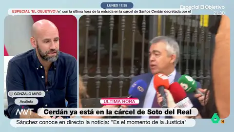 Gonzalo Miró, tras el ingreso en prisión de Santos Cerdán: "Ha dejado que otros pongan la mano en el fuego por él" Gonzalo Miró, tras el ingreso en prisión de Santos Cerdán: "Ha dejado que otros pongan la mano en el fuego por él"