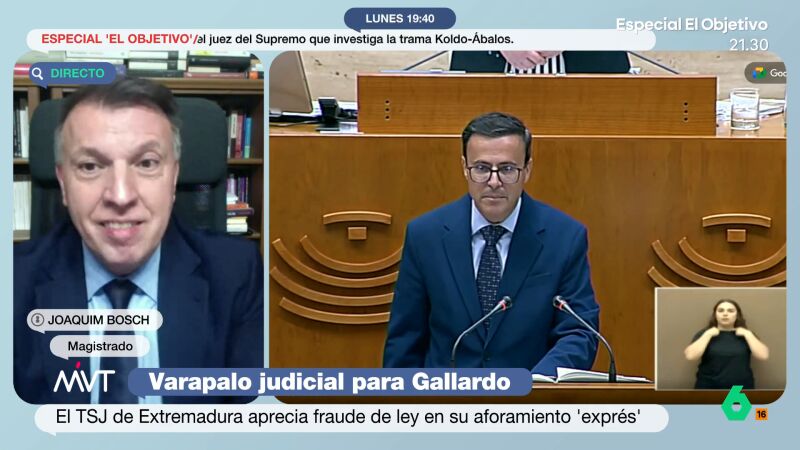 "No hay precedentes": Joaquim Bosch analiza la decisión del TSJ de Extremadura sobre el aforamiento de Gallardo