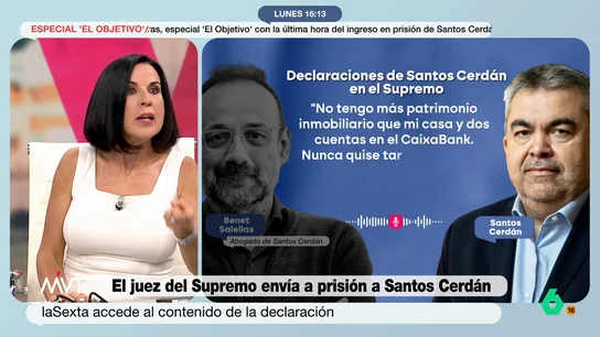 Beatriz de Vicente, tras la declaración de Santos Cerdán: "Le ha sentado mal al juez que contestara solo al abogado" El exsocialista solo ha respondido a las preguntas de Benet Salellas, su abogado. "Ha sido una declaración medida hasta el milímetro, no ha dicho nada que no hubiera pactado con su abogado", afirma el periodista Alfonso Pérez Medina.