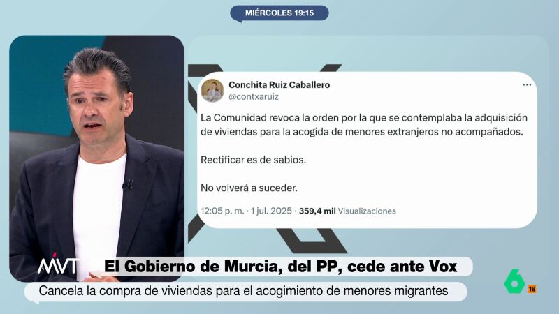 Iñaki López critica la recogida de cable del PP Murciano ante las amenazas de Vox: "Ha tirado su dignidad por la ventana"