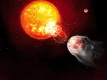 Ilustración del planeta HIP 67522-b y la interacción con su estrella Ilustración del planeta HIP 67522-b y la interacción con su estrella