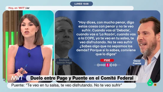 Ainhoa Martínez, sobre el duelo entre Page y Puente: "No sé cuánto hay de cortina de humo", a los dos les interesa visibilizar el choque" Ainhoa Martínez, sobre el duelo entre Page y Puente: "No sé cuánto hay de cortina de humo", a los dos les interesa visibilizar el choque"