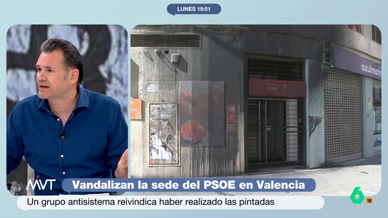 Iñaki López, tajante tras la vandalización de la sede del PSOE valenciano: "Esto nos retrotrae a la kale borroka" "Sabemos que se empieza pintando una sede y se puede acabar dando una paliza a un concejal", comenta Iñaki López tras el ataque a la sede del PSOE en Valencia, que el PP ha condenado "con pero".