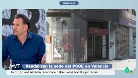 Iñaki López, tajante tras la vandalización de la sede del PSOE valenciano: "Esto nos retrotrae a la kale borroka" "Sabemos que se empieza pintando una sede y se puede acabar dando una paliza a un concejal", comenta Iñaki López tras el ataque a la sede del PSOE en Valencia, que el PP ha condenado "con pero".