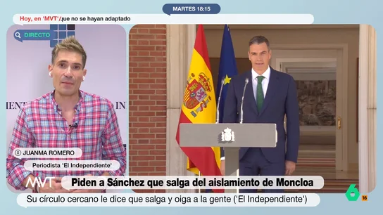 Juanma Romero, sobre el supuesto aislamiento de Pedro Sánchez: "Él se fía de poca gente y pocos se atreven a decirle la verdad" Juanma Romero, periodista de 'El Independiente', analiza el supuesto aislamiento de Pedro Sánchez en la Moncloa, así como los posibles factores, tanto personales como de su entorno, que le habrían llevado a eso.