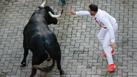 El toro de los Cebada Gago que se quedó suelto en el segundo encierro de San Fermín de 2025 El toro de los Cebada Gago que se quedó suelto en el segundo encierro de San Fermín de 2025