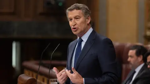Alberto Núñez Feijóo en el pleno extraordinario en el Congreso de los Diputados sobre el llamado caso Koldo. Alberto Núñez Feijóo en el pleno extraordinario sobre el llamado caso Koldo.