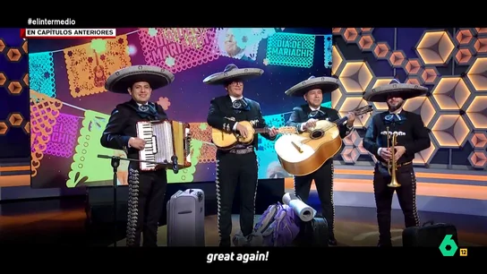 Unos mariachis dedican una versión de 'Volver, volver' a Trump: "Nos lo vamos a comer, cuatro años otra vez" El grupo Perla Madrid visitaba El Intermedio para cantar una ranchera en honor del presidente estadounidense. No te pierdas la canción en el vídeo principal.