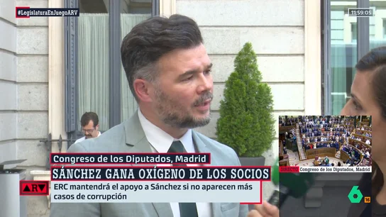 Rufián señala que ha escuchado a un Sánchez "menos tocado y en recuperación": "Sin sentencia judicial, tenemos que esperar" Rufián señala que ha escuchado a un Sánchez "menos tocado y en recuperación": "Sin sentencia judicial, tenemos que esperar"