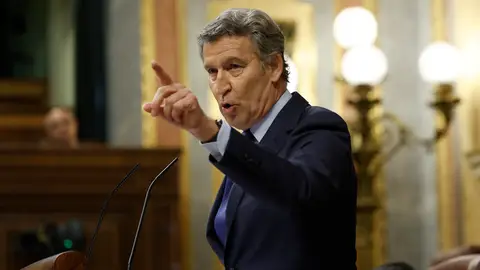 El líder del PP, Alberto Núñez Feijóo, interviene en el pleno en el Congreso de los Diputados este miércoles. El líder del PP, Alberto Núñez Feijóo, interviene en el pleno en el Congreso de los Diputados este miércoles.