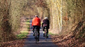 Dos personas mayores en bicicleta