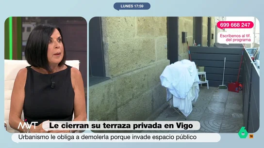 Bea de Vicente, sobre la señora que se hizo una terraza en la acera: "Salvo que demuestre que es desde Alfonso X el Sabio..." Bea de Vicente analizaba el surrealista caso protagonizado por una vecina de Vigo, que se enfrentaba a una importante sanción tras construirse una terraza privada en plena acera, impidiendo el paso de los peatones.