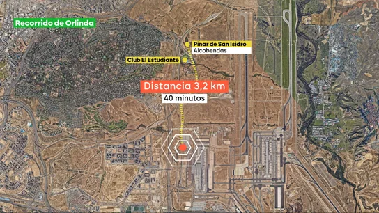El recorrido de Orlinda desde Barajas hasta el Pinar de San Isidro, en Alcobendas. El recorrido de Orlinda desde Barajas hasta el Pinar de San Isidro, en Alcobendas.