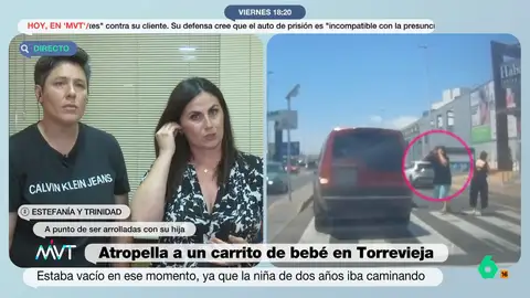 Habla la madre del carrito de bebé atropellado en Torrevieja: "La conductora dijo 'te pago el carro', pero no preguntó por la niña" Más Vale Tarde habla con Estefanía y Trinidad, la pareja que estaba cruzando con su hija un paso de peatones de Torrevieja cuando un coche arrolló su carrito. "Gracias a Dios a la nena no le dio la gana de subirse", apuntan.