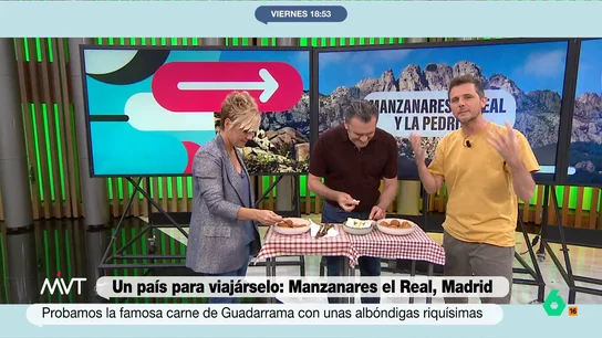 Las albóndigas de Manzanares el Real conquistan a Iñaki López y Cristina Pardo: "Son tamaño pelota de balonmano" El reportero ha visitado este municipio madrileño para disfrutar, entre otras cosas, de su gastronomía. Para ello ha visitado Casa Goyo donde el cocinero Eloy Mesa ha cocinado unas deliciosas albóndigas en salsa.