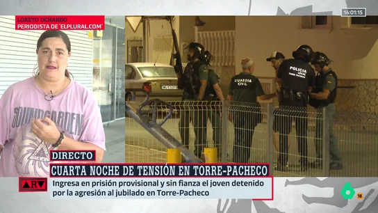 Loreto Ochando desde Torre-Pacheco: "Ayer había 50 niños protestando que gente que no es de allí ha venido y ha destrozado el negocio de su vecino" Loreto Ochando desde Torre-Pacheco: "Ayer había 50 niños protestando que gente que no es de allí ha venido y ha destrozado el negocio de su vecino"