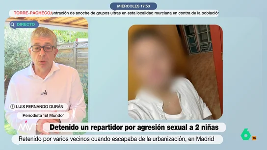 Luis Fernando Durán, sobre el repartidor detenido por agresión sexual a dos niñas: "Algún conserje le dijo que no mirara tanto a la piscina" Luis Fernando Durán analiza en este vídeo el perfil del repartidor acusado de agredir sexualmente a dos niñas y explica que algunos conserjes ya habían notado que "se quedaba mirando a la zona infantil de alguna piscina".