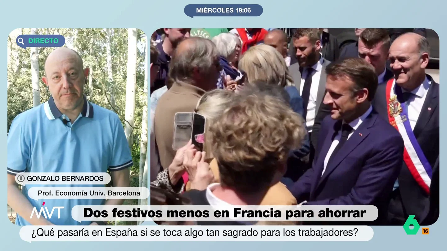 ¿Podrían quitarse dos días festivos en España como ha hecho Francia? Gonzalo Bernardos lo tiene muy claro Francia ha decidido recortar dos días festivos para bajar el déficit público, un "retoque insignificante" para Gonzalo Bernardos, que en este vídeo explica si esta medida sería posible trasladarla a España.