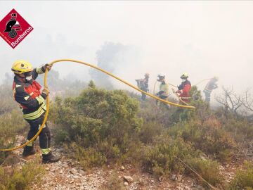 Bomberos trabajan en la extinción de un incendio en el municipio de Ibi (Alicante)