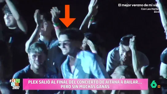 Aitana saca a bailar a Plex al final de su concierto en Barcelona: "Tiene el mismo ritmo que una gotera" Maya Pixelskaya, María Gómez y Dani Mateo comentan el momento del concierto de Aitana en el que sacó a bailar 'Las babys' a Plex, que "intenta pasar desapercibido midiendo casi dos metros y yendo en pijama".