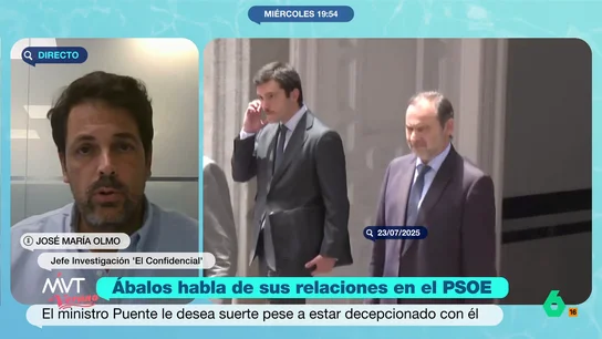 José María Olmo: "Ábalos está dispuesto a hablar sobre Zapatero y Begoña Gómez y tiene información relevante, incluso penalmente" Más Vale Tarde conecta con José María Olmo, periodista de 'El Confidencial', para analizar en este vídeo los detalles de su entrevista con José Luis Ábalos en la que ha hablado sobre el rescate de Air Europa y Begoña Gómez.