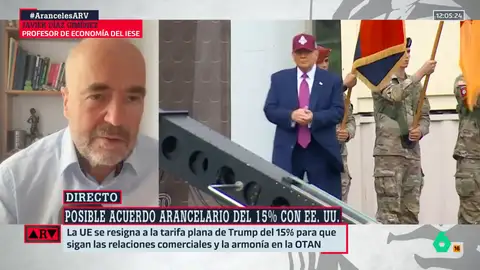 Javier Díaz Giménez señala que el acuerdo arancelario del 15% con EEUU es "muy alto": "Adoptaría una postura dura" Javier Díaz Giménez señala que el acuerdo arancelario del 15% con EEUU es "muy alto": "Adoptaría una postura dura"