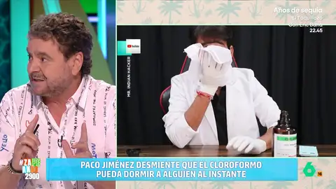 Ni el cloroformo te duerme en segundos ni las puertas se abren a patadas: Paco Jiménez desmonta los bulos de las películas Paco Jiménez, el periodista experto en sucesos de Zapeando, desmonta en este vídeo dos mitos muy extendidos en las películas policíacas. El cloroformo necesita 30 minutos para dormir a alguien y hay puertas que no las abre ni un ariete.