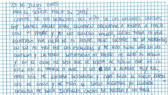 Extracto de la carta de Daniel Arcuri a Naciones Unidas. Extracto de la carta de Daniel Arcuri a Naciones Unidas.