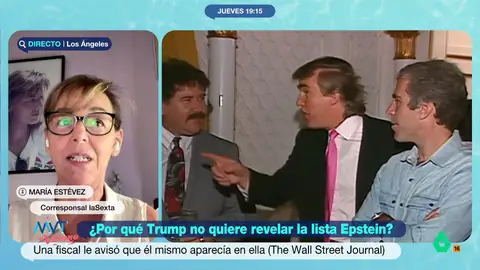 María Estévez opina sobre presencia de Trump en los archivos de Epstein: "Es un tsunami y le salpica cada vez más" María Estévez, corresponsal de laSexta en Los Ángeles, analiza en este vídeo la situación de Donald Trump tras conocerse que su nombre aparece en los archivos de Jeffrey Epstein. Un "tsunami" que, afirma, se ha creado él mismo.