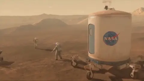 Recreación de unos astronautas pisando Marte Recreación de unos astronautas pisando Marte