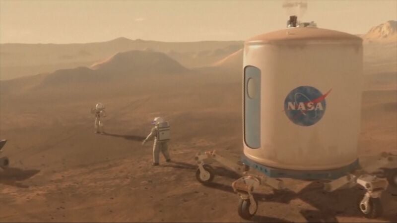 Recreación de unos astronautas pisando Marte