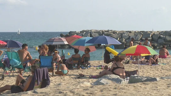 Personas amontonadas en una orilla de playa Personas amontonadas en una orilla de playa