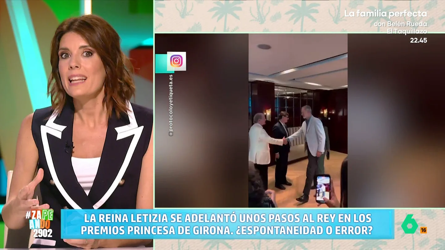 María José Gómez y Verdú analiza un posible error de protocolo de la reina Letizia: "Cuando hizo el 'crusaíto' se dio cuenta" La monarca se adelantaba al rey Felipe VI durante la recepción de los ganadores de los Premios Princesa de Girona. ¿Error de protocolo o espontaneidad? Descubre la opinión de la experta en protocolo en el vídeo principal.