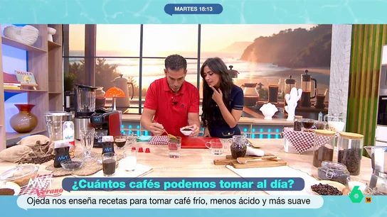 Pablo Ojeda desvela cuántos cafés podemos tomar al día: "Puedes tomar 400 miligramos de cafeína" El nutricionista comparte una receta para elaborar esta popular bebida en una versión fría que, además, es mucho más suave. Además, también explica cómo el café nos mantiene activos.