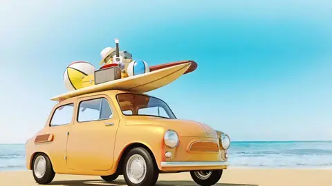 Animación de un coche en la playa Animación de un coche en la playa