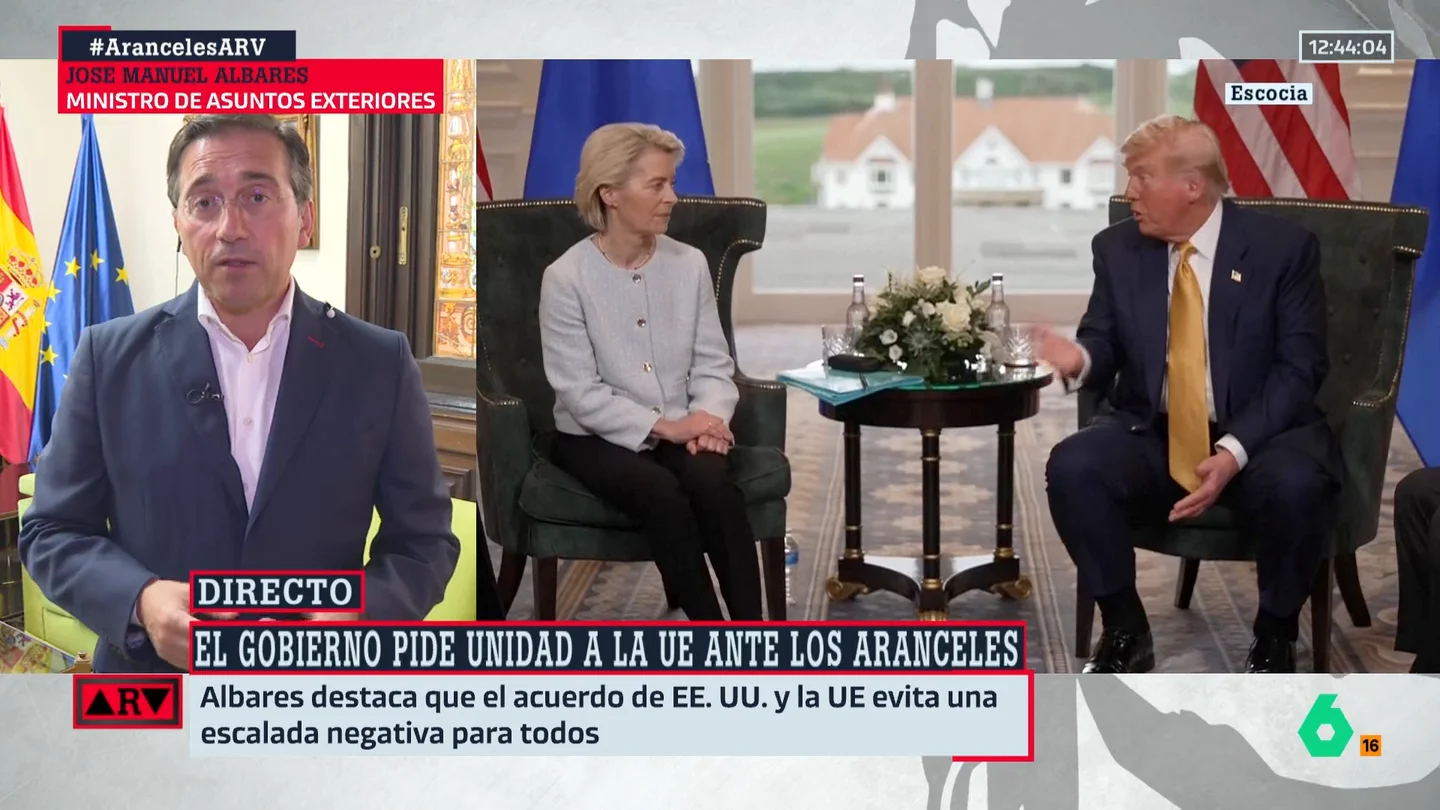 Albares pide a Von der Leyen que asuma la "soberanía europea" frente a Trump: "No podemos levantarnos pendientes de su estado de humor" Albares pide a Von der Leyen que asuma la "soberanía europea" frente a Trump: "No podemos levantarnos pendientes de su estado de humor"