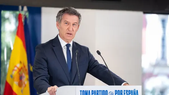 El líder del PP, Alberto Núñez Feijóo, hace balance del curso político, en una imagen remitida por Génova El líder del PP, Alberto Núñez Feijóo, hace balance del curso político, en una imagen remitida por Génova