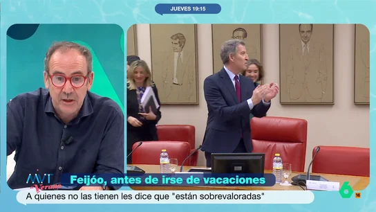 Juande Colmenero considera "fuera de lugar" la respuesta de Óscar López a la broma de Feijóo: "Es absurdo entrar en ese juego" El líder popular, durante una rueda de prensa, ha hecho un chascarrillo frente a los periodistas afirmando que las vacaciones "están sobrevaloradas". Gabriel Rufián o el ministro socialista no han dudado en responder al comentario de Feijóo.