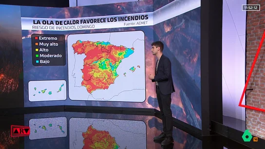 La ola de calor favorece los incendios en España. Mapa de la ola de calor favorece los incendios en España.