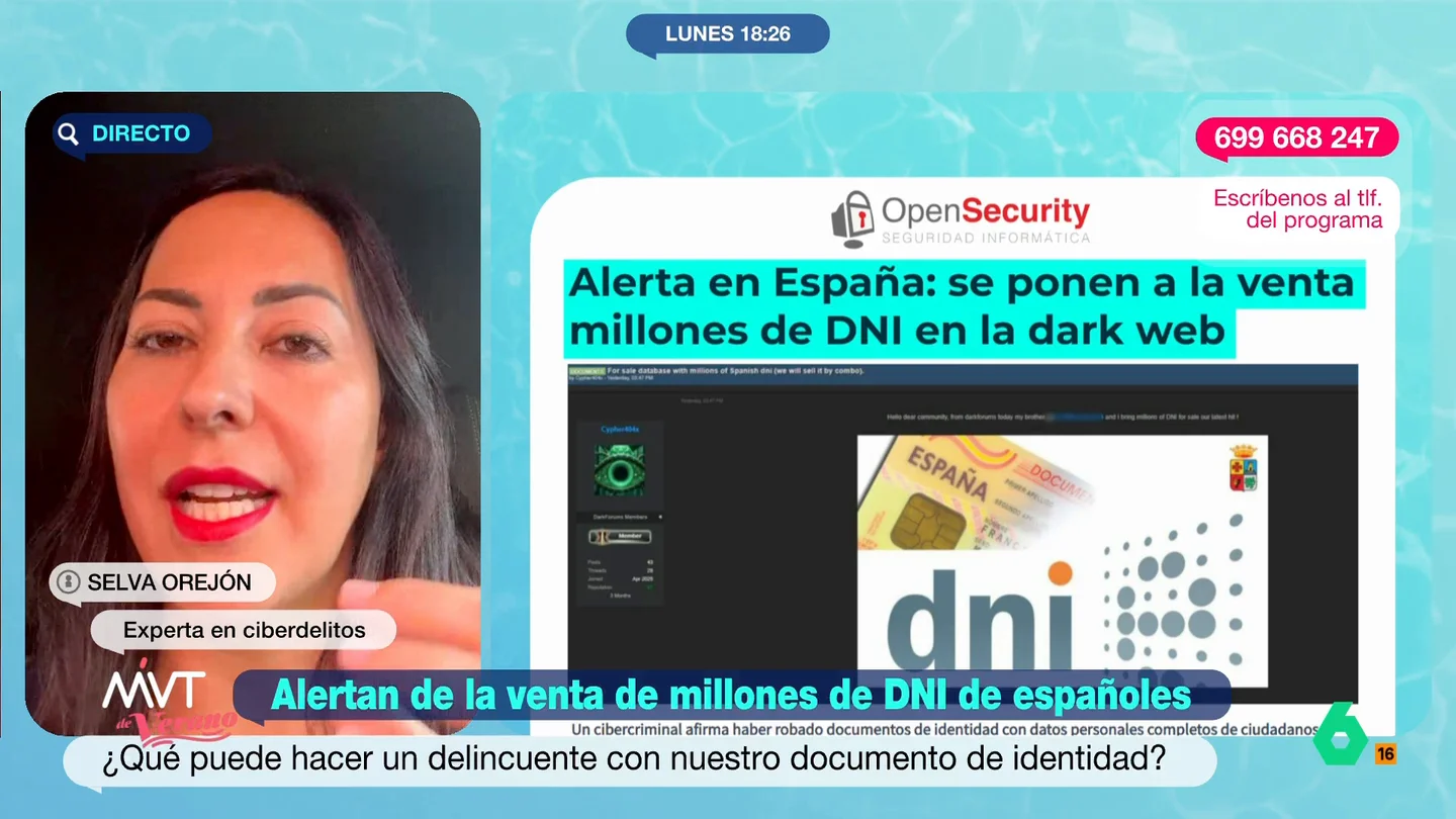 Selva Orejón, experta en ciberdelitos: "Estamos entregando muy alegremente nuestro DNI" La experta señala que no sabemos en manos de quién puede caer el documento cuando lo compartimos. "Nuestro DNI no es solo nuestro DNI, es también nuestra identidad digital", afirma Orejón.