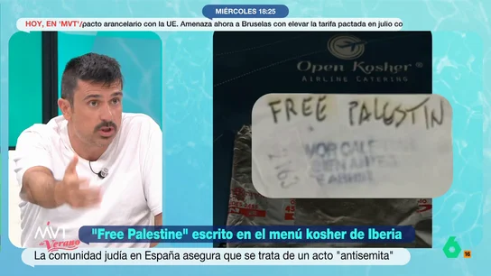 Ramón Espinar considera que decir 'Palestina libre' "no es un delito de odio en un contexto de genocidio al pueblo palestino" El analista político valora la polémica que se ha generado en un vuelo de Iberia en el que aparecieron unas bandejas de comida kosher con el citado mensaje.