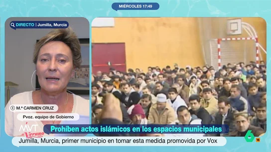 Mª Carmen Cruz, portavoz del equipo de gobierno de Jumilla: "La noticia es falsa. No aparece la palabra 'musulmana'" La portavoz aclara que el equipo de Gobierno retiró seis puntos de la moción presentada por Vox. Como expone, esta se limita a regular el uso de los espacios deportivos de la localidad.