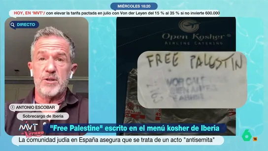 Habla un trabajador de Iberia sobre la polémica del menú kosher que ponía "Free Palestine": "No podemos excluir a los pasajeros" Habla un trabajador de Iberia sobre la polémica del menú kosher que ponía "Free Palestine": "No podemos excluir a los pasajeros"