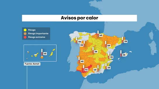 Mapa de avisos por calor para este martes 8 de agosto de 2025 Mapa de avisos por calor para este martes 8 de agosto de 2025